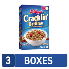 Kellogg's Cracklin' Oat Bran open box with clusters visible, ready to pour for convenience