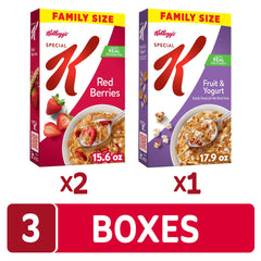 Kellogg's Special K close-up of toasted flakes with real strawberries highlighting fresh fruit taste