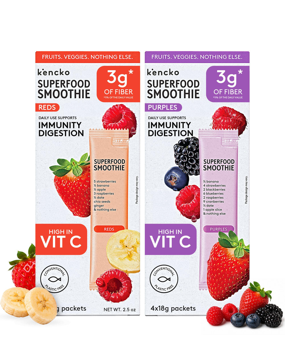 kencko front packaging showing Reds and Purples variety and convenience