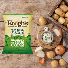 Keogh's crisps served on a board with dip, ideal for entertaining