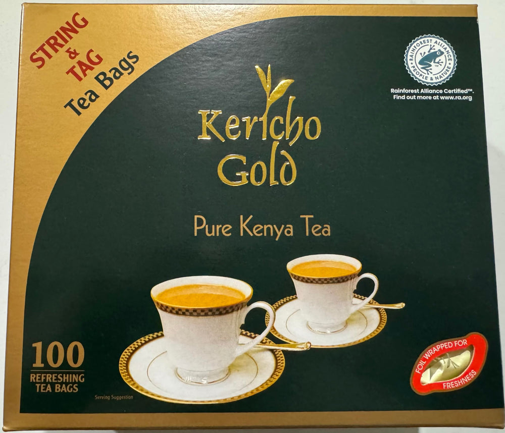 Kericho Gold foil-wrapped teabag front view showing packaging and freshness benefit