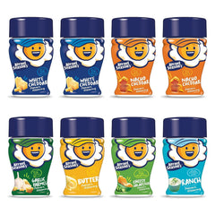 Kernel Season's front packaging showing all eight mini canisters and variety