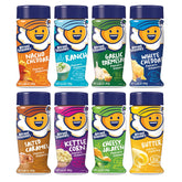 Kernel Season's variety pack front view showing eight mini shakers and clear labels for easy selection