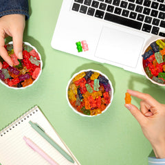 Kervan gummy bears spread on table for snack setup and easy sharing