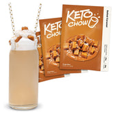 Keto Chow front packaging showing three-meal salted caramel pack and convenience