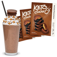 Keto Chow front package showing Chocolate Peanut Butter convenience