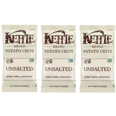 Kettle Brand unsalted bag front view showing crisp potato texture and no-salt option
