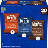 Kettle Brand variety pack front view showing 20 single‑serve bags for convenient snacking