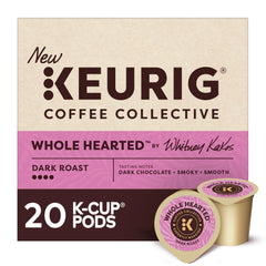 Keurig Coffee Collective front packaging showing Whole Hearted dark roast and benefits