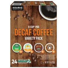 Keurig decaf variety pack front packaging showing brand and count and choice convenience
