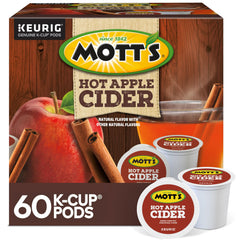 Keurig Mott's front packaging showing 60-count and fall spice branding benefit convenience