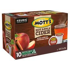 Keurig Mott's poured cup of apple cider in cozy setting highlighting seasonal comfort