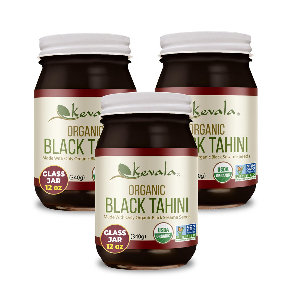 kevala black tahini front jar showing packaging and organic seal