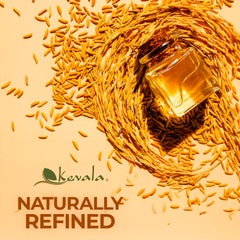 Kevala rice bran oil texture in spoon showing light consistency for blending