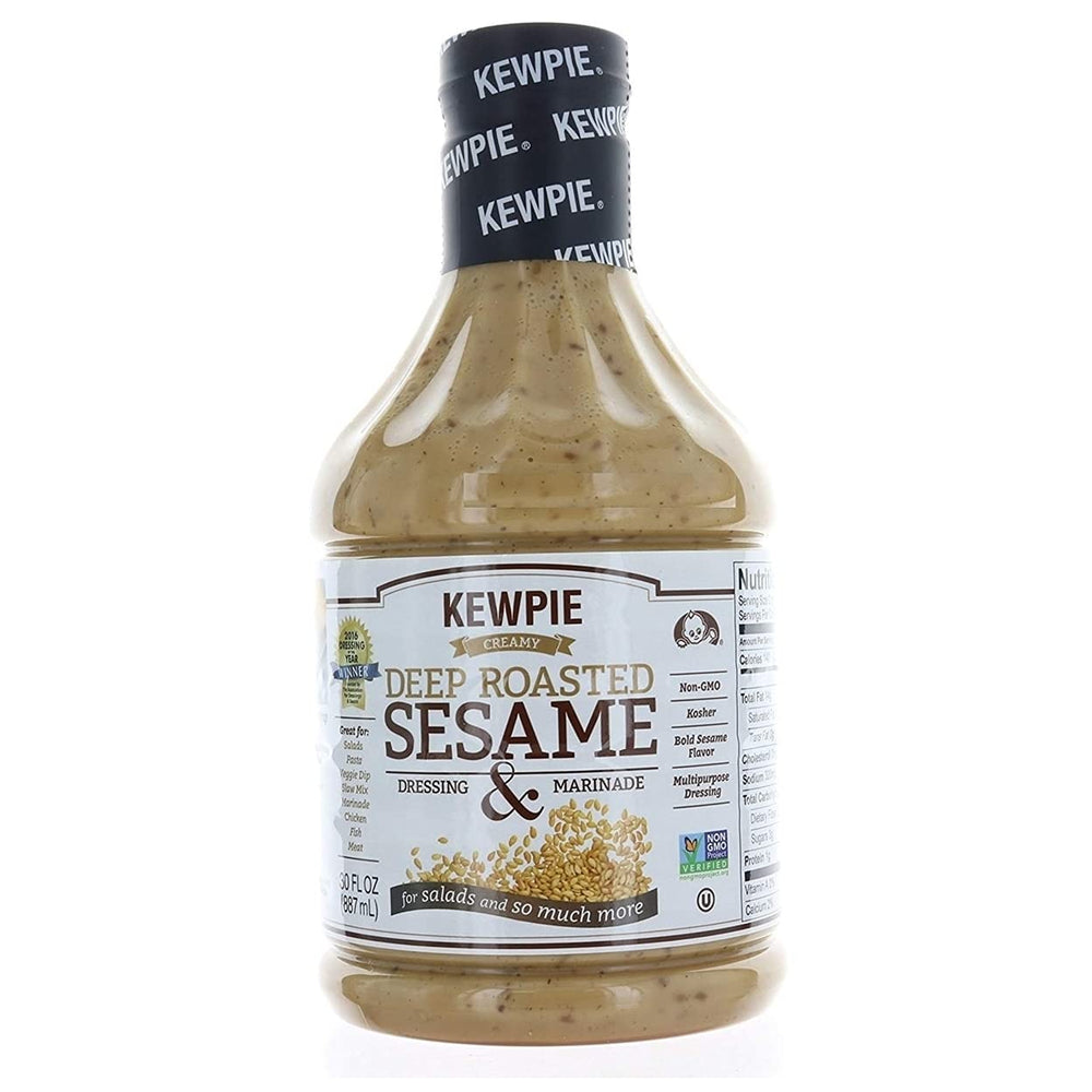 Kewpie bottle front label showing size and roasted sesame benefit