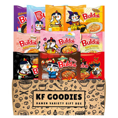 KF GOODIES gift box front view showing ten ramen packs and colorful presentation for gifting