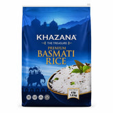 Khazana front packaging showing 4 lb resealable bag and product branding for freshness