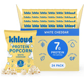 Khloud front packaging showing white cheddar 1oz bag and branding benefit