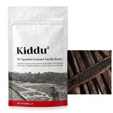 Kiddu front packaging showing 50 vanilla pods and clear labeling benefit: ready supply