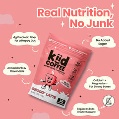 kiid chocolate powder close-up revealing fine texture for easy mixing benefit