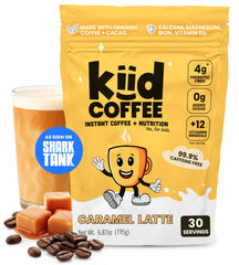 kiid caramel front packaging showing product name and servings