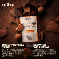 KIKI Green Shroomo prepared cup top-view with frothy cacao finish
