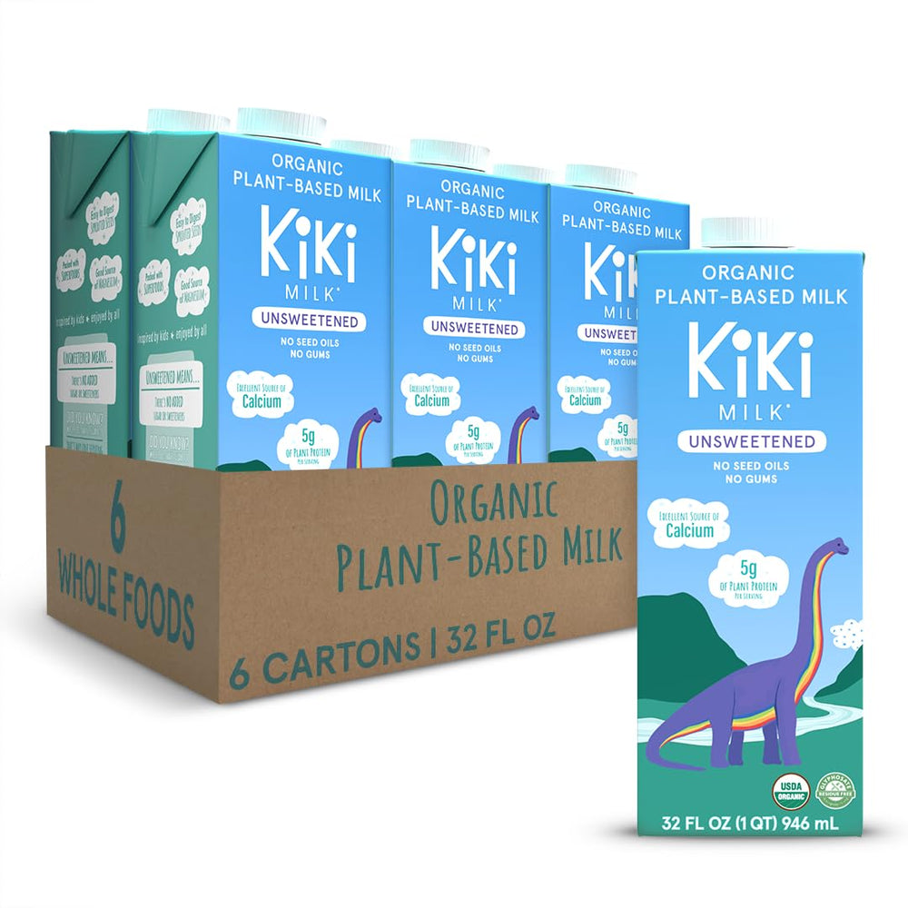 Kiki Milk front packaging showcasing organic unsweetened milk benefits
