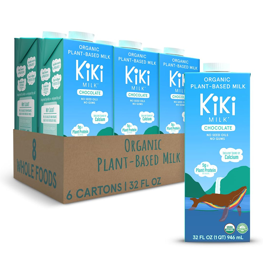 Kiki Milk front packaging showing organic chocolate milk and benefits