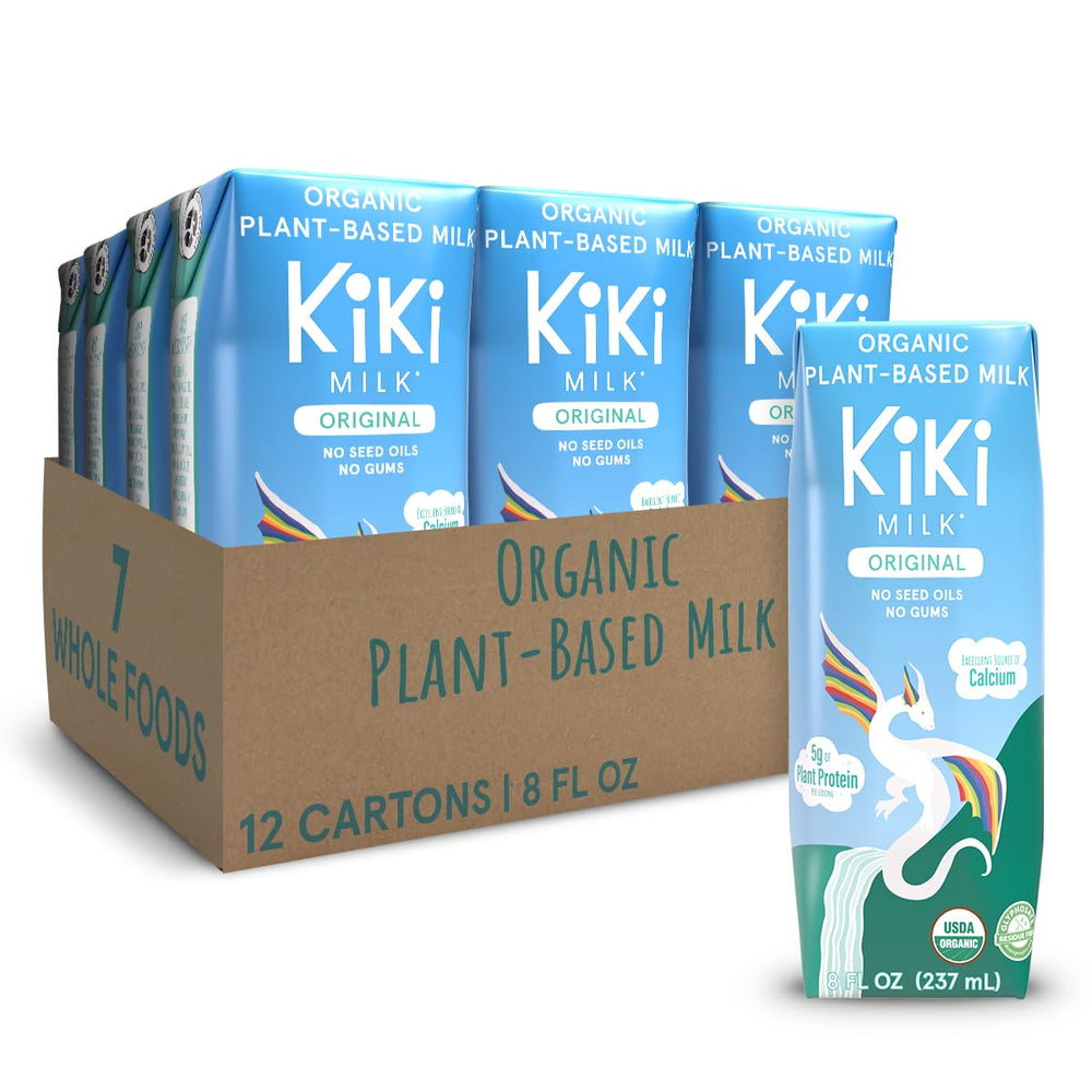 Kiki Milk front packaging showing organic label and kid-friendly design benefits convenience