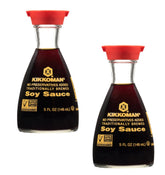 Kikkoman front label showing pack of two bottles and clear branding benefit convenience