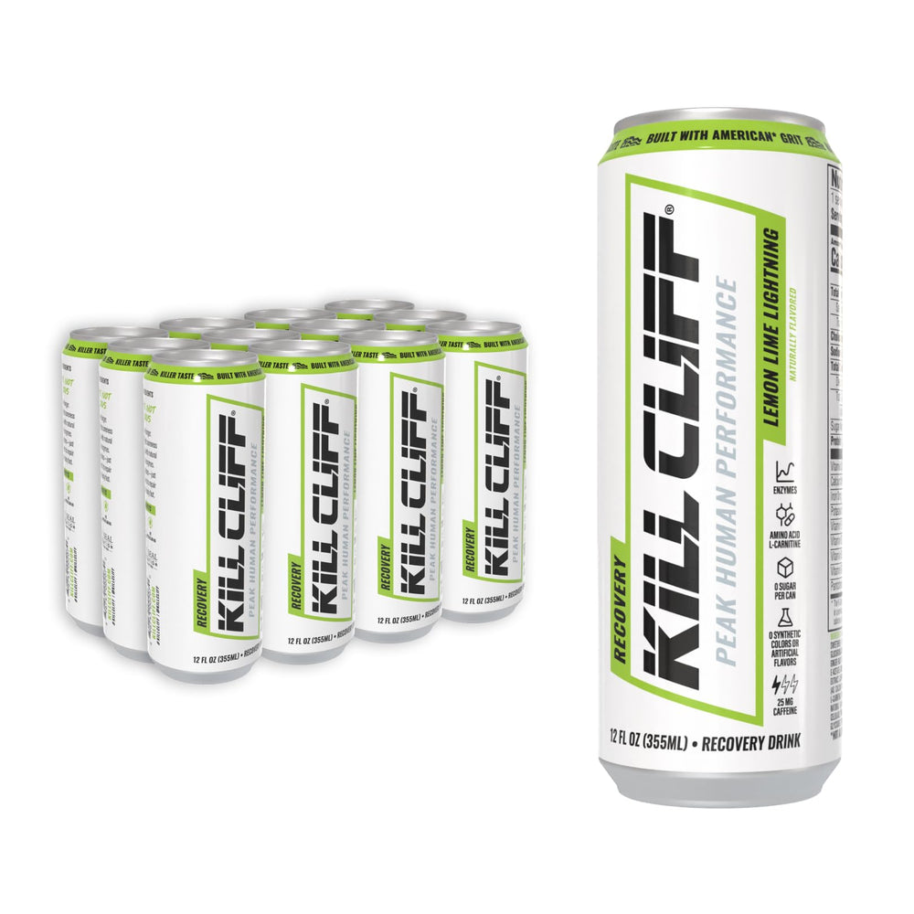 Kill Cliff front packaging showing lemon lime cans and brand for grab-and-go hydration