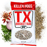 Killer Hogs front packaging showing 5 lb tub and bold Texas branding for reliable flavor