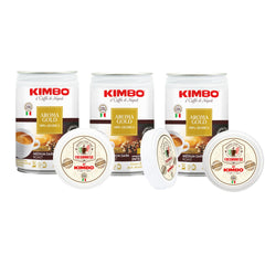 KIMBO front can showing brand and aroma gold label, highlights convenience
