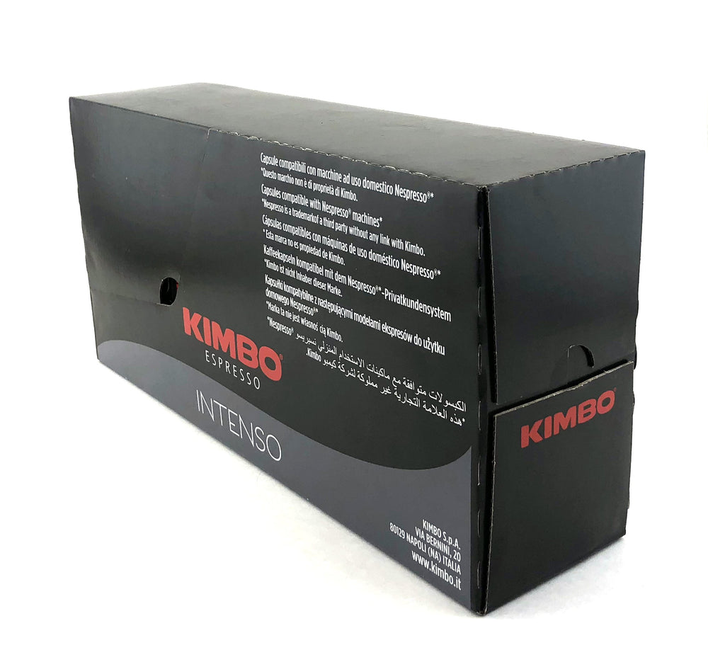 KIMBO pack front showing capsule design and deep-roast flavor benefit