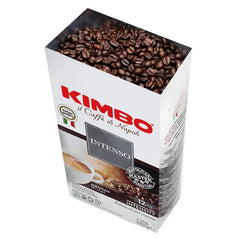 Kimbo Intenso espresso shot closeup with thick crema highlighting rich texture