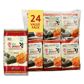 Kimchi Spicy Korean Crispy Seaweed Snacks front packaging shows 24-pack freshness benefit