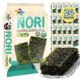 KIMNORI front packaging showing 24-pack and organic sea salt benefits
