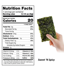 KIMNORI single-serve packet opened revealing seasoned seaweed sheets