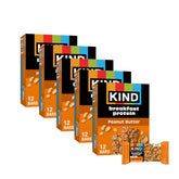 KIND front packaging of Peanut Butter Breakfast Protein Bars showing product count and benefits