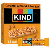 KIND front packaging showing caramel almond sea salt and convenience benefits