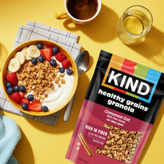 KIND flatlay of oats, quinoa, millet, buckwheat and flax seeds ingredient view