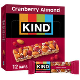KIND front packaging showing cranberry almond bars and clear ingredient benefits