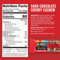 KIND dark chocolate cherry cashew bar cross section displaying nuts and fruit pieces