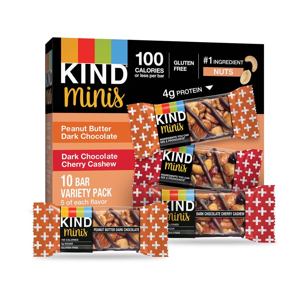 KIND front packaging showing 20-count variety pack benefits