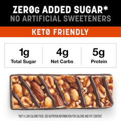 Close-up of KIND Zero bar texture with visible nuts and chocolate for rich taste