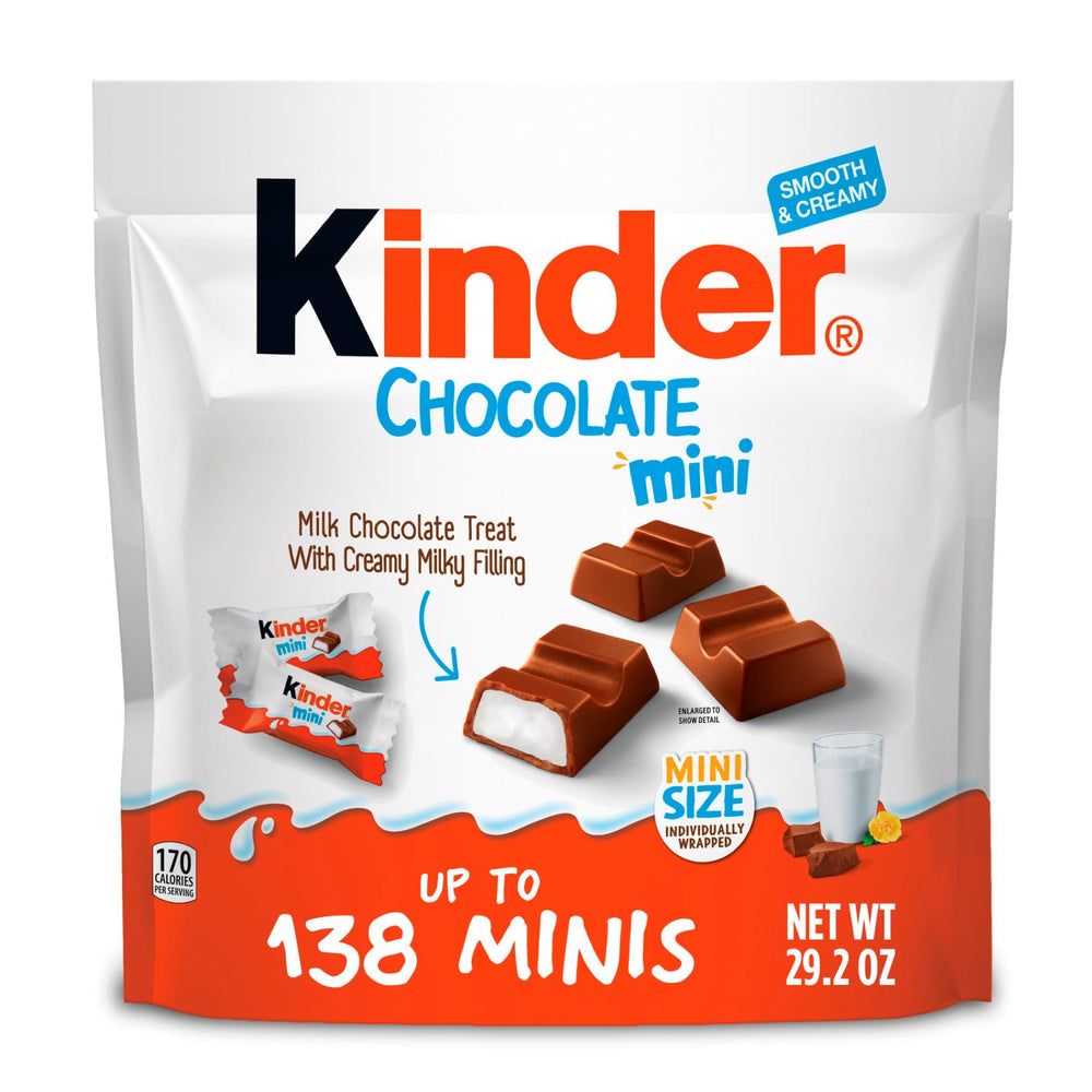 Kinder Chocolate front packaging showing bulk bag and brand benefit