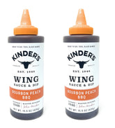 KINDER'S bottle front label showing bourbon peach flavor and clear usage benefits