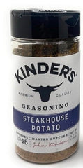 KINDER'S bottle front label showing steakhouse potato seasoning and pantry-ready benefit
