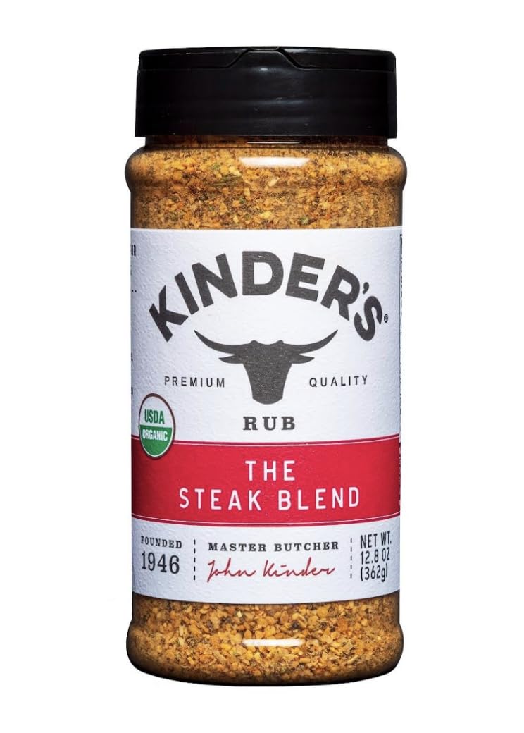 Kinder Steak Blend jar front label showing product and weight for clear identification and shelf appeal