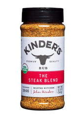 Kinder Steak Blend jar front label showing product and weight for clear identification and shelf appeal
